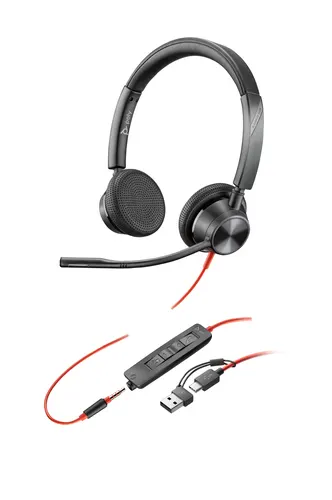 HP Poly Zestaw słuchawkowy Poly Blackwire 3325 Stereo USB-C + wtyczka 3,5 mm + przejściówka USB-C/A