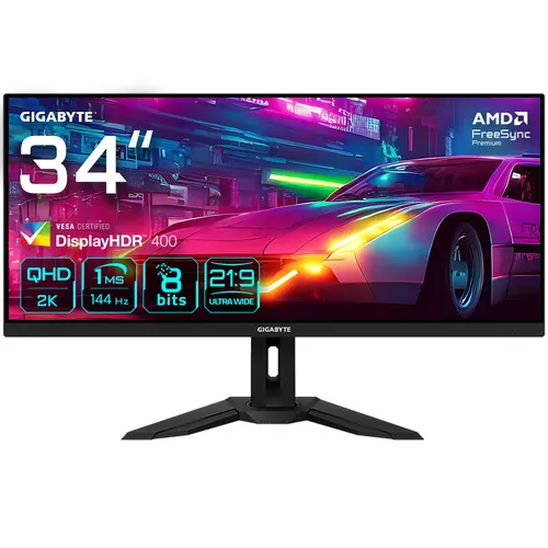 GIGABYTE M34WQ monitor komputerowy 86,4 cm (34") 3440 x 1440 px 2K Ultra HD LED Czarny