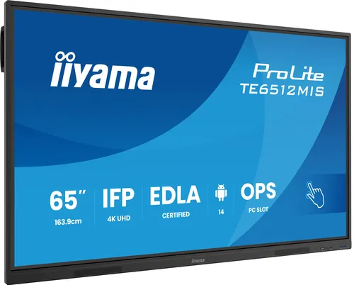 iiyama TE6512MIS-B4AG signage display Kiosk 165,1 cm (65") LCD Wi-Fi 400 cd/m² 4K Ultra HD Czarny Ekran dotykowy Procesor wbudowany Android 24/7
