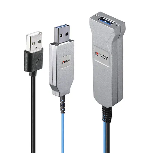 Lindy 43345 kabel USB USB 3.2 Gen 1 (3.1 Gen 1) 30 m USB A 2 x USB A 5 Gbit/s Niebieski, Srebrny