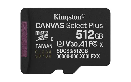 Kingston Technology 512GB micSDXC Canvas Select Plus Gen3 150R A1 (Bez adaptera SD w zestawie)