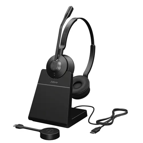 Jabra Engage 55 Zestaw słuchawkowy Bezprzewodowy Opaska na głowę Biuro/centrum telefoniczne Czarny, Tytan, USB-C, ze stacją ładującą
