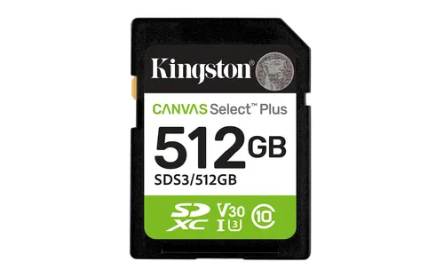 Kingston Technology 512GB SDXC Canvas Select Plus Gen3 150MB/s C10 UHS-I U3 V30
