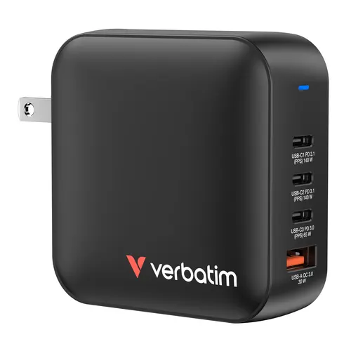 Verbatim Mini GaN Charger 165W Uniwersalne Czarny Prąd przemienny Szybkie ładowanie Wewnętrzna
