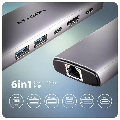 Axagon HMC-6G2L stacja dokująca Przewodowa USB 3.2 Gen 2 (3.1 Gen 2) Type-C Aluminium