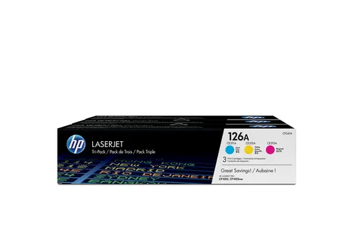 HP 126A zestaw 3 oryginalnych wkładów z tonerem LaserJet: błękitny/purpurowy/żółty