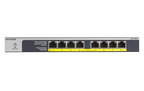 NETGEAR GS108LP Nie zarządzany Gigabit Ethernet (10/100/1000) Obsługa PoE 1U Czarny, Szary