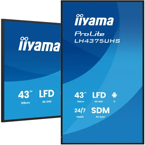 iiyama LH4375UHS-B2AG signage display Płaski panel Digital Signage 108 cm (42.5") LCD Wi-Fi 500 cd/m² 4K Ultra HD Czarny Procesor wbudowany Android 11 24/7