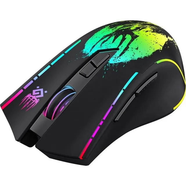 Mysz bezprzewodowa Defender KRONOS GM-695 optyczna 1600dpi czarna RGB AKUMULATOR 6 przycisków Gaming