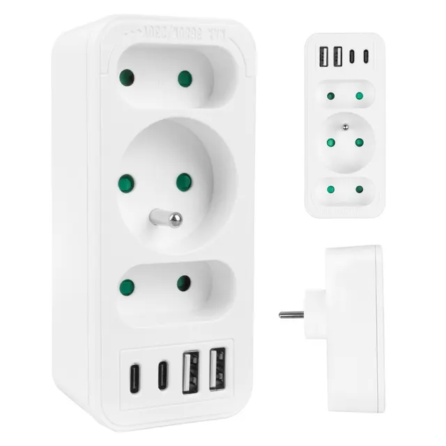 Gniazdko prądowe x3 + 4xUSB Maclean MCE248 F/W, rozgałęźnik z 3 gniazdami, 2xUSB A, 2xUSB C PD 20W, 1x16A + 2x6A