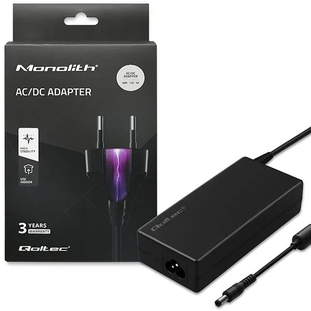 Zasilacz Qoltec desktopowy 60W, 12V, 5A, 5.5*2.5, + kabel zasilający