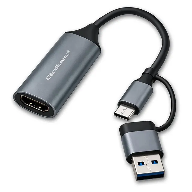 Kabel adapter Qoltec USB-C USB-A, HDMI, 4K 30Hz, Aluminium