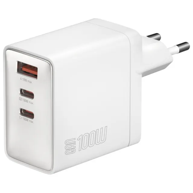 Ładowarka sieciowa Pocket 100W GaN 2xUSB-C + USB-A Biała
