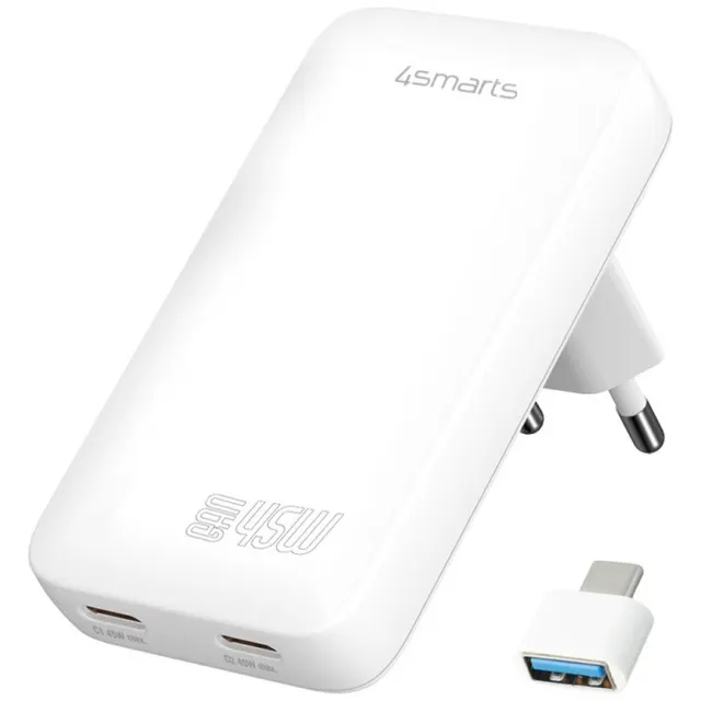 Ładowarka sieciowa FlatPlug Dual 45W GaN 2xUSB-C Biała