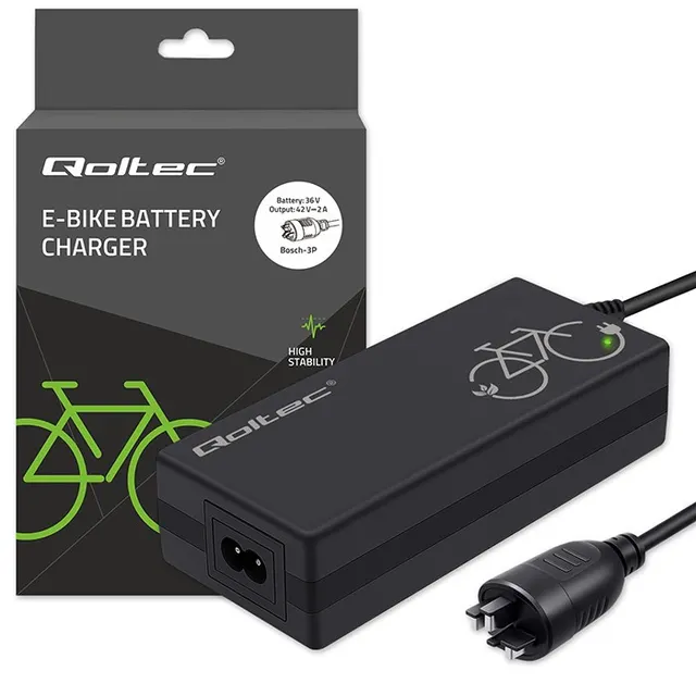 Ładowarka Qoltec do roweru elektrycznego 36V, 42V, 2A, wtyczka Bosch 3Pin +kabel zasilający
