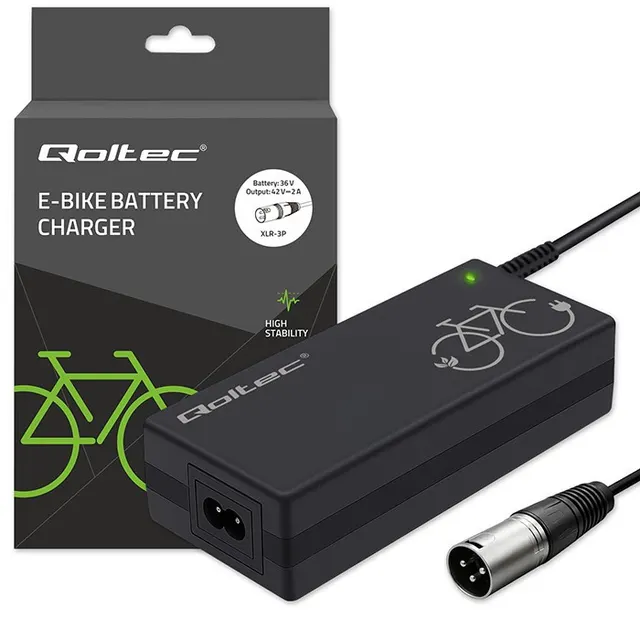 Ładowarka Qoltec do roweru elektrycznego 36V, 42V, 2A, 3P XLR-18mm +kabel zasilający