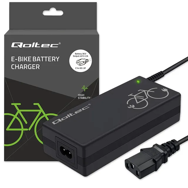 Ładowarka Qoltec do roweru elektrycznego 36V, 42V, 2A, C14-IEC-3Pin +kabel zasilający