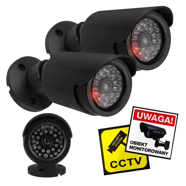 Atrapa kamer tubowych, zestaw dwóch, diody IR LED, czarne, zasilanie 2xAA (brak w zestawie), ABS, IR1800 BT