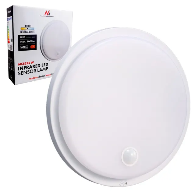 Lampa LED z czujnikiem ruchu Maclean MCE525 W, czujnik PIR, kolor biały, 10W, IP65, 1000lm, barwa neutralna