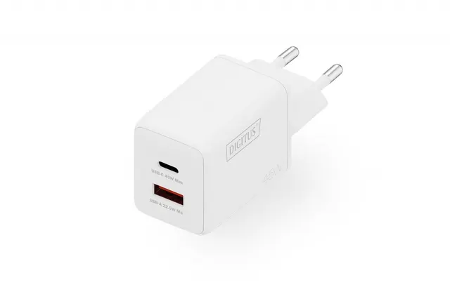 Ładowarka sieciowa DIGITUS GaN II 45W, 1x USB-C, 1x USB-A, PD 3.0, QC 3.0, biała