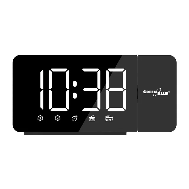 Radiobudzik cyfrowy LED z projektorem GreenBlue,radio FM, alarm, zegar 12/24, zasilanie USB 5V DC + CR2032, GB172