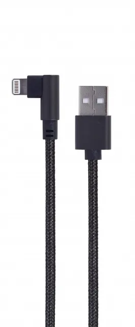 Kabel USB - do 8 pin kątowy w oplocie tekstylnym, 0.2m, czarny