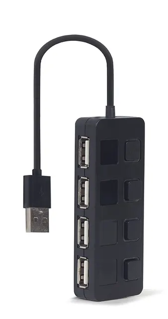 HUB USB 2.0 4-portowy z przełącznikami, czarny