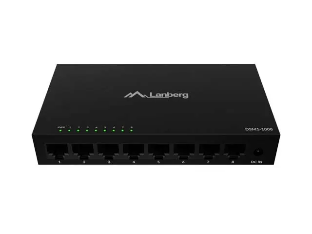 Switch niezarządzalny Lanberg 8x 1GB/s Gigabit Ethernet Desktop 12V (Obudowa metalowa)