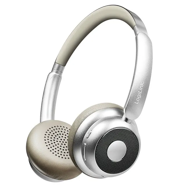 Słuchawki z mikrofonem LogiLink BT0072BR Bluetooth 6.0 AuraSolo ANC, multi-control, srebrne