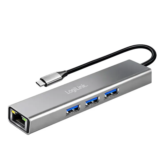 HUB USB3.2 3xUSB-A, 1x RJ45 Gigabit Ethernet