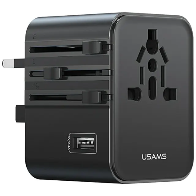 Ładowarka travel adapter 17W CC308 USB-C + USB-A 4w1 US/AU/EU/UK czarna