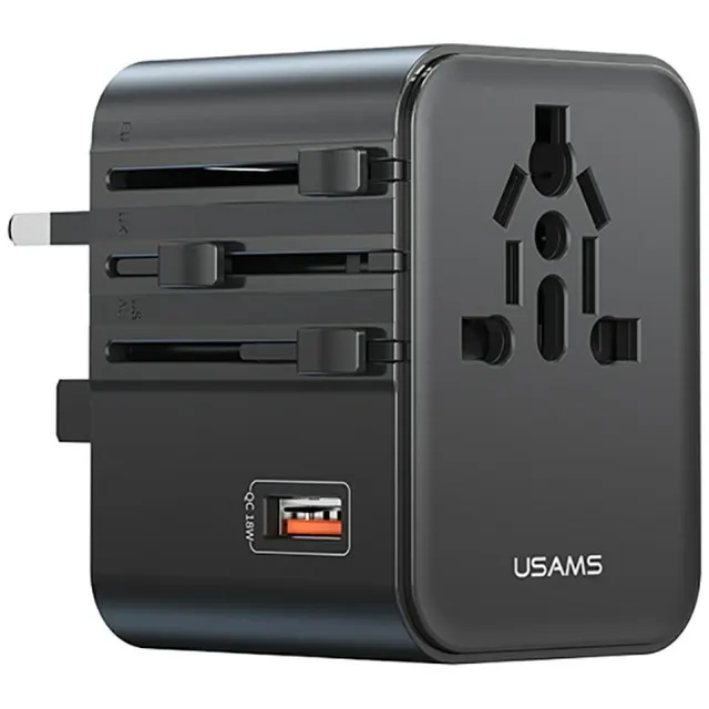 Ładowarka Travel Adapter 25W US/AU/EU/UK 2xUSB-C czarny 4w1