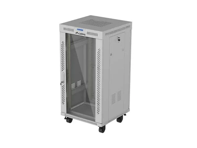 Szafa instalacyjna rack stojąca 19 cali 22U 600x600 drzwi przeszklone LCD (Flat pack) szara