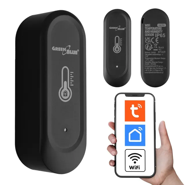Czujnik zewnętrzny temperatury i wilgotności WiFi GreenBlue GB741, Android/iOS, 3.0V DC, LR03x2, IP65