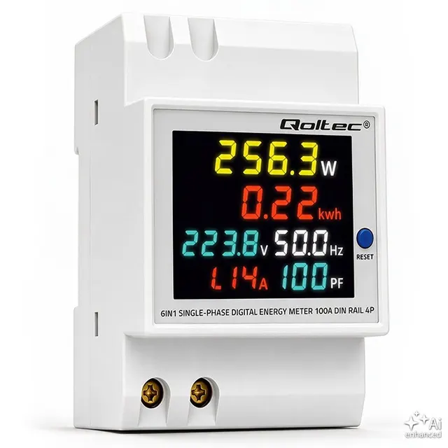 Miernik zużycia energii Qoltec na szynę DIN, jednofazowy, 230V, 100A