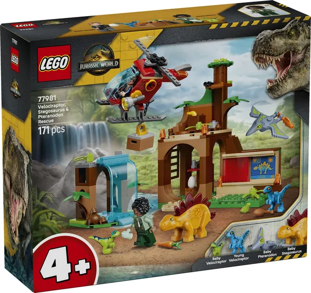 Klocki Jurassic World 77981 Welociraptor, stegozaur i pteranodon - Centrum ratunkowe