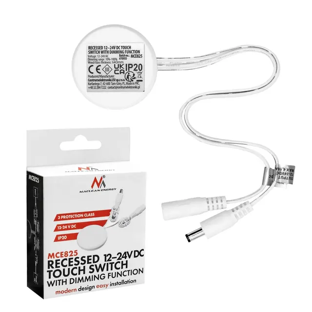 Włącznik dotykowy do zabudowy Maclean, do zabudowy 40mm, 12-24V DC, max. obciążenie 48/96W, MCE825