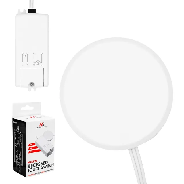 Włącznik dotykowy do zabudowy Maclean, do zabudowy 40mm, 110-240V AC, max. obciążenie 600W dla LED, MCE824