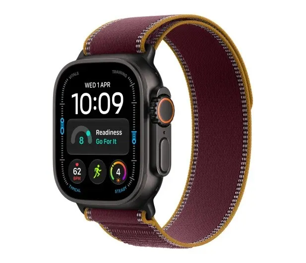 Smartwatch Watch Ultra 4 GPS + Cellular, koperta 49mm z tytanu w kolorze czarnym, opaska Trail w kolorze burgunda - rozmiar M/L