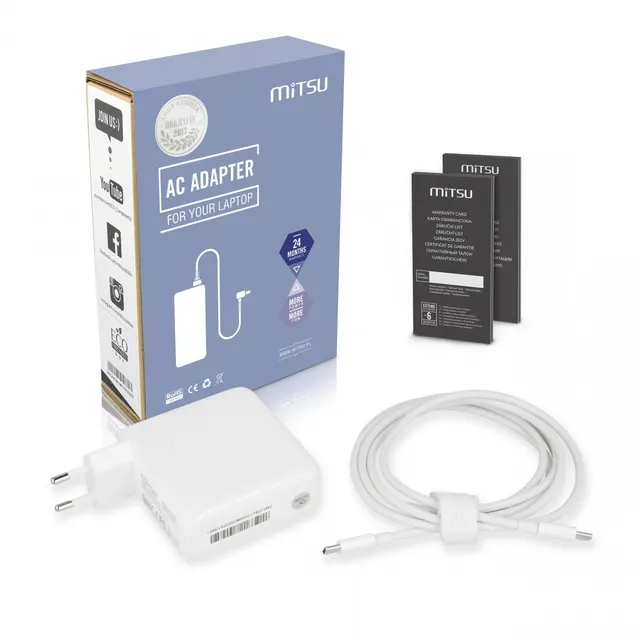 Zasilacz sieciowy Mitsu 100W USB-C, USBC, 5-20V, 3-5A (white) do notebooka