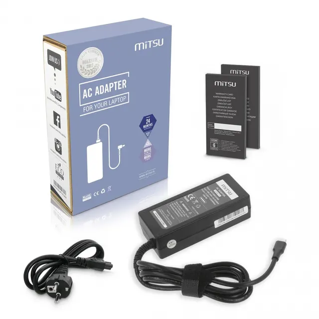 Zasilacz sieciowy Mitsu 65W USB-C, USBC, 5-20V, 3-3.25A (black) do notebooka
