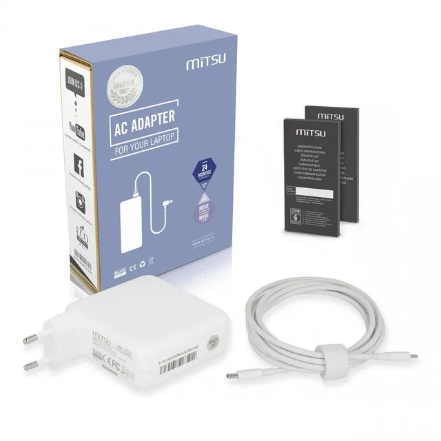 Zasilacz sieciowy Mitsu 87W USB-C, USBC, 5-20.2V, 3-4.3A (white) do notebooka