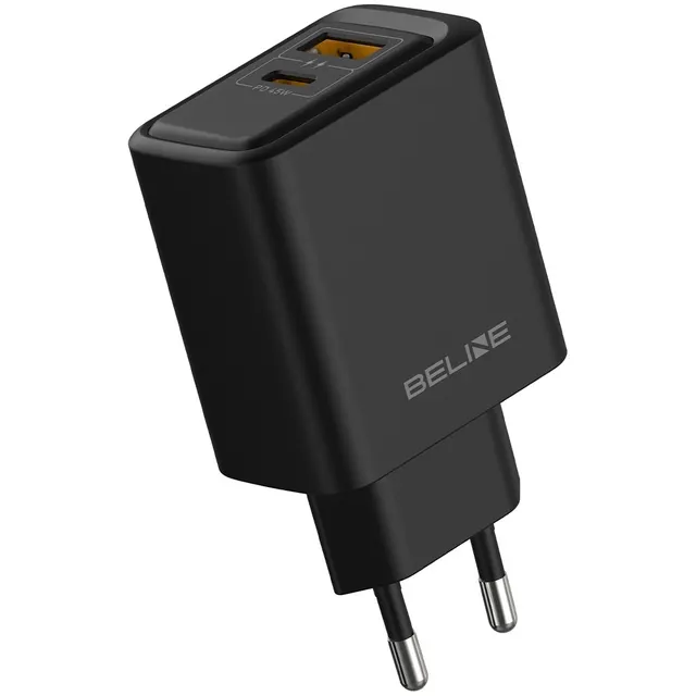 Ładowarka sieciowa Beline 45W 1xUSB-C + 1xUSB GaN PD 3.0 QC 3.0 bez kabla - czarna