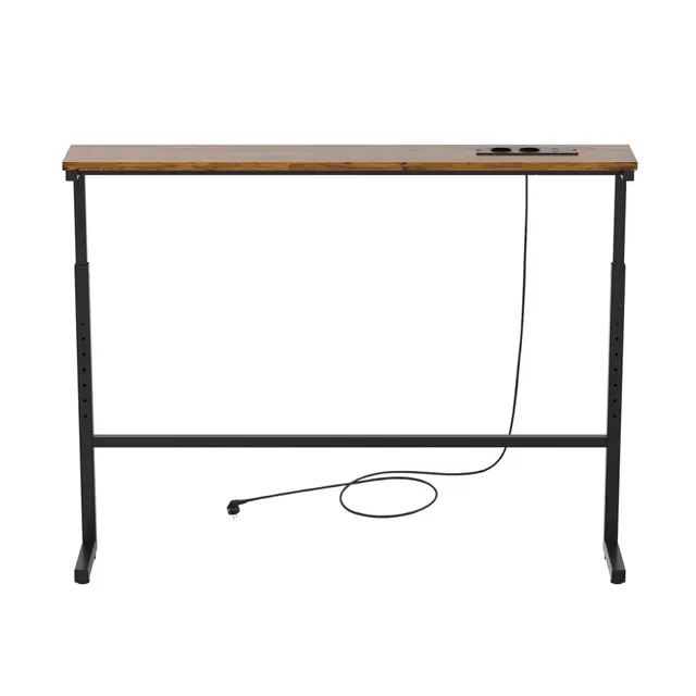 Stolik z listwą ładującą konsola Maclean MC-140 B, czarna z rustykalnym blatem, reg. wysokości 62-83cm, max 25kg,przewód 2,5m