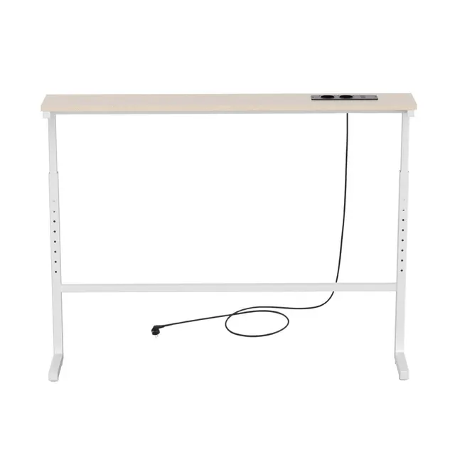 Stolik z listwą ładującą konsola Maclean MC-140 W, biały z rustykalnym blatem, reg. wysokości 62-83cm, max 25kg,przewód 2,5m