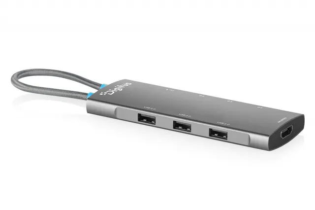 Stacja dokująca USB-C 8-portowa, HDMI 4K/60Hz, 2x USB-A + 1x USB-C 3.2 Gen1, 3x USB-A 2.0, Power Delivery 100W, DP 1.4 Alt Mode, kabel 18cm