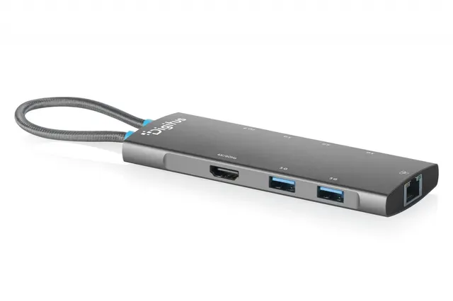 Stacja dokująca USB-C 8-portowa, HDMI 4K/60Hz, 4x USB-A + 1x USB-C 3.2 Gen1, RJ45 Gigabit, Power Delivery 100W, DP 1.4 Alt Mode, kabel 18cm