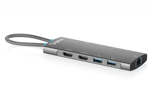 Stacja dokująca USB-C 9-portowa, 2x HDMI 4K/60Hz, 4x USB-A + 1x USB-C 3.2 Gen1, RJ45 Gigabit, Power Delivery 100W, MST/SST, kabel 18cm