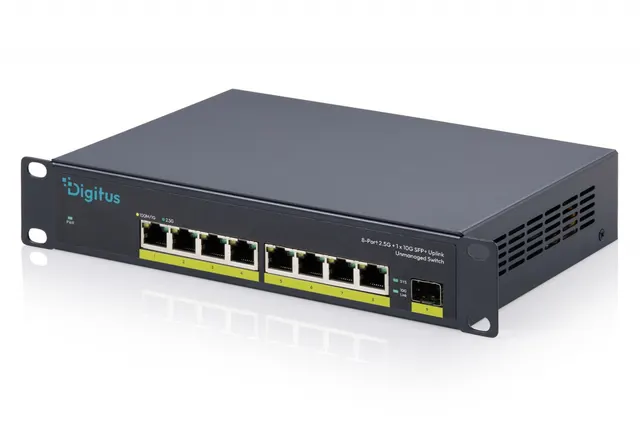 Przełącznik sieciowy niezarządzalny 10" 8x RJ45 2.5G, 1x SFP+ 10G, 60Gbps, metalowy, bez wentylatora, Plug&Play