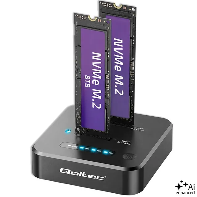 Stacja dokująca Qoltec dysków SSD M.2 NVMe, PCIe, DUAL 2x8TB